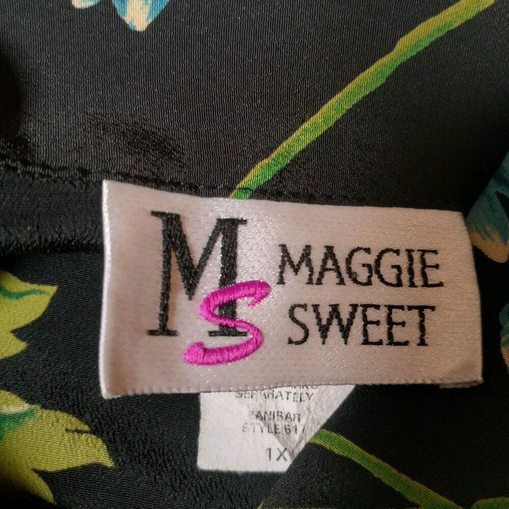 Vintage Maggie Sweet Blouse Plus Size 1X Black Floral Gold Flower Buttons - Picture 4 of 16